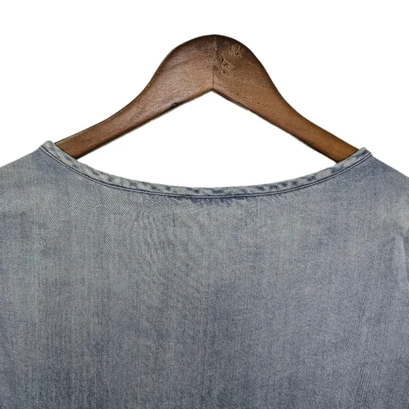 All Saints casual denim blue short sleeve v-neck shift dress size medium - Picture 8 of 12